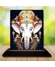 Car Dashboard Ganesha Wooden Photo Stand  3x4 Inches, Compact & Stylish Spiritual Display For Car, Home & Office (Pack Of 1) (F49331)