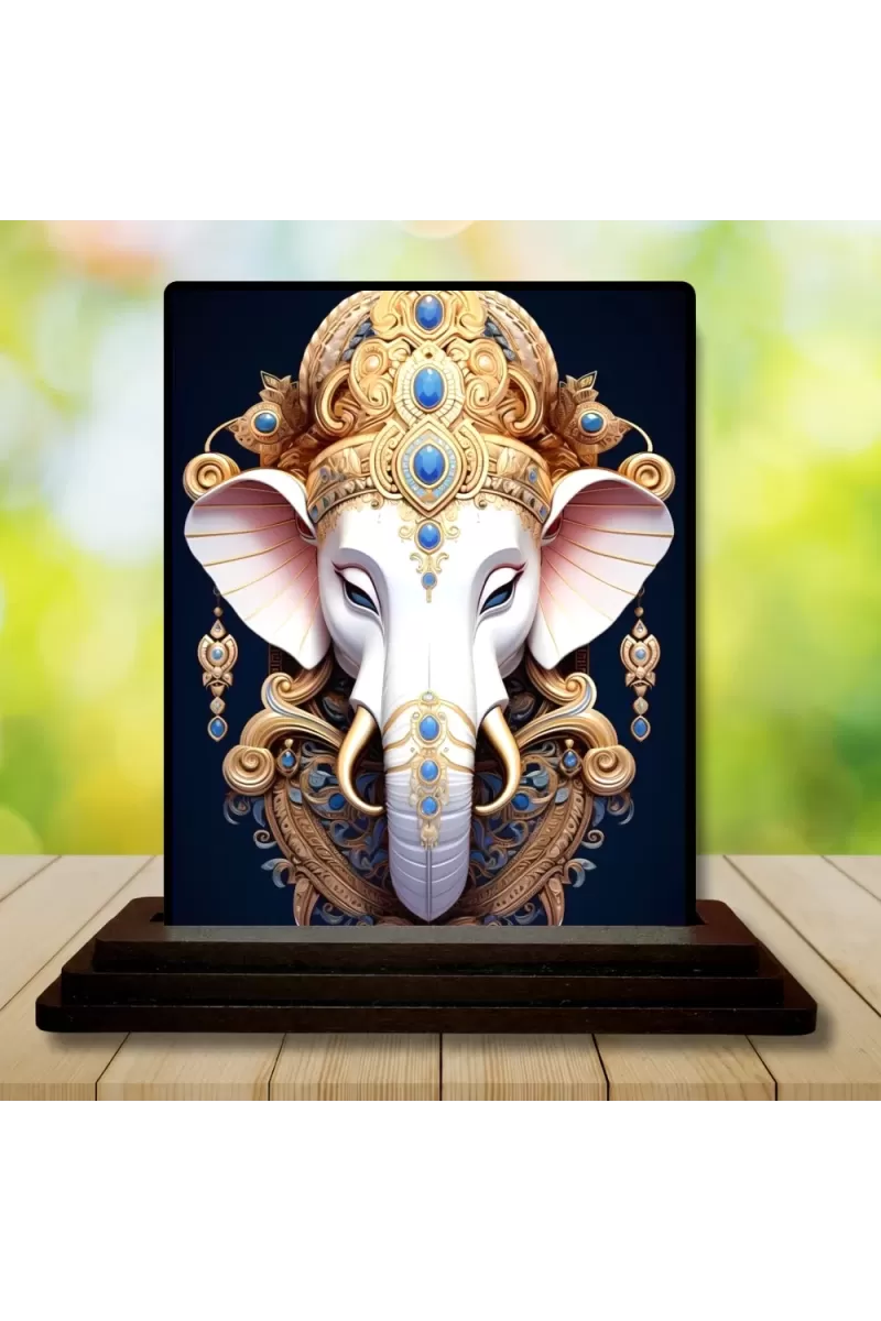 Car Dashboard Ganesha Wooden Photo Stand  3x4 Inches, Compact & Stylish Spiritual Display For Car, Home & Office (Pack Of 1) (F49331)