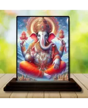 Car Dashboard Ganesha Wooden Photo Stand  3x4 Inches, Compact & Stylish Spiritual Display For Car, Home & Office (Pack Of 1) (F49332)