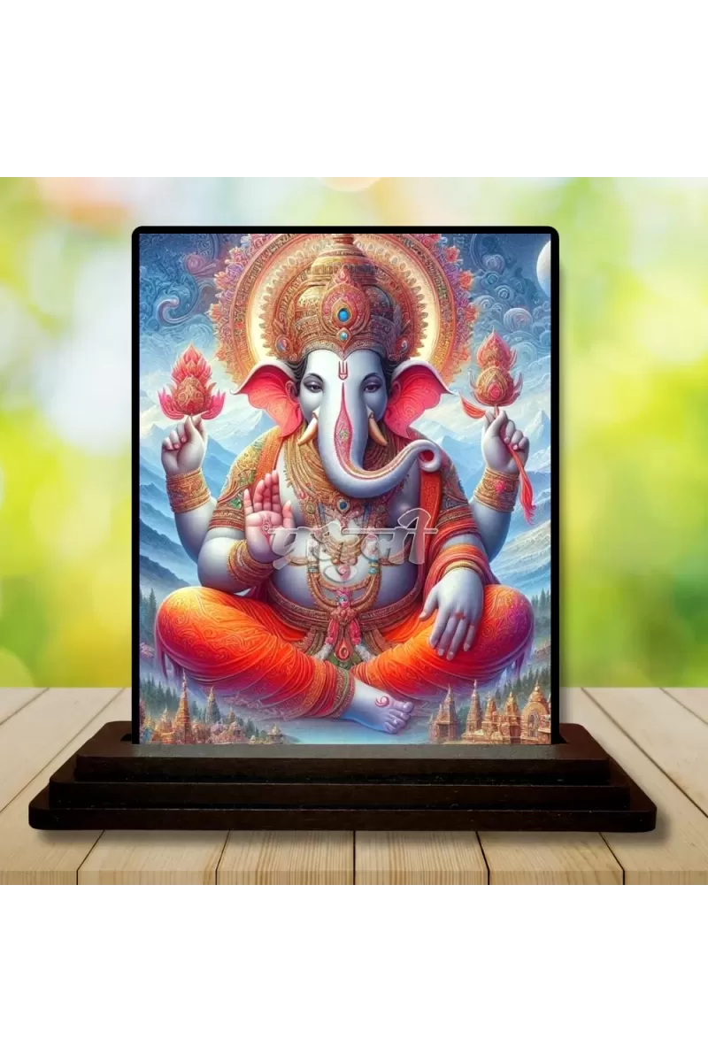 Car Dashboard Ganesha Wooden Photo Stand  3x4 Inches, Compact & Stylish Spiritual Display For Car, Home & Office (Pack Of 1) (F49332)