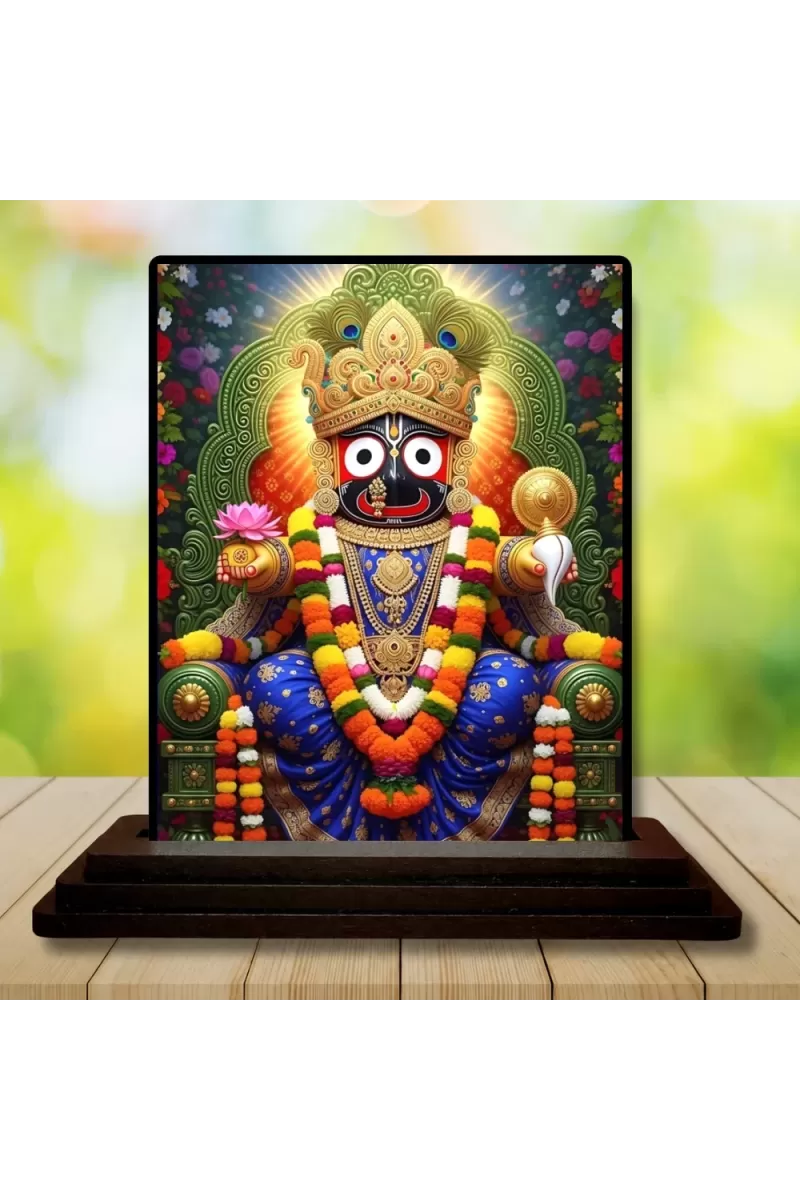 Car Dashboard Lord Jagannatha Wooden Photo Stand  3x4 Inches, Compact & Stylish Spiritual Display For Car, Home & Office (Pack Of 1) (F49334)