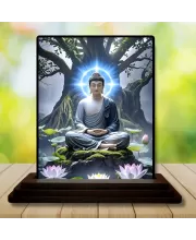 Car Dashboard Buddha Wooden Photo Stand  3x4 Inches, Compact & Stylish Spiritual Display For Car, Home & Office (Pack Of 1) (F49335)