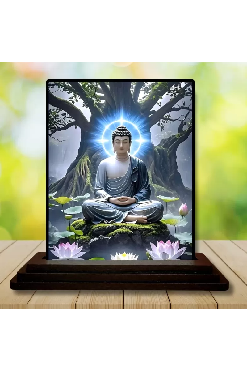 Car Dashboard Buddha Wooden Photo Stand  3x4 Inches, Compact & Stylish Spiritual Display For Car, Home & Office (Pack Of 1) (F49335)