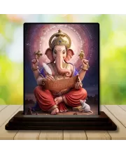 Car Dashboard Ganesha Wooden Photo Stand  3x4 Inches, Compact & Stylish Spiritual Display For Car, Home & Office (Pack Of 1) (F49336)