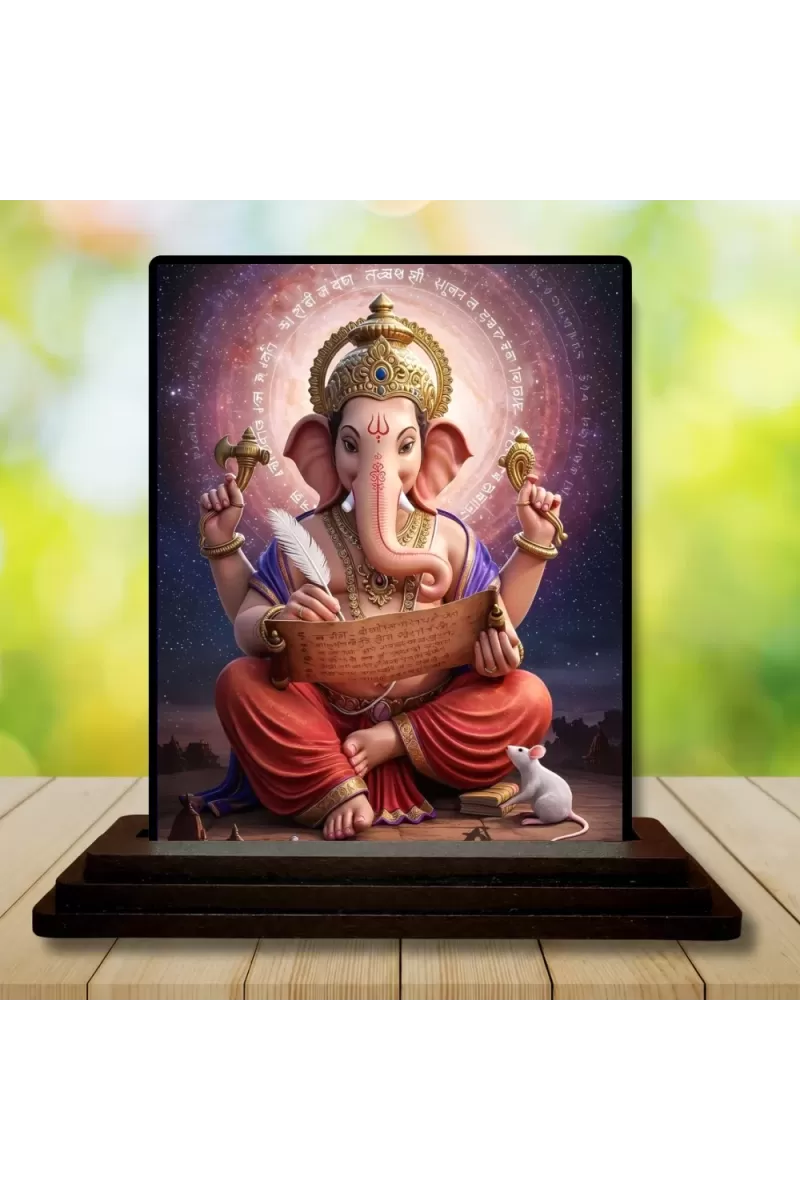 Car Dashboard Ganesha Wooden Photo Stand  3x4 Inches, Compact & Stylish Spiritual Display For Car, Home & Office (Pack Of 1) (F49336)