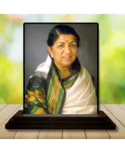 Car Dashboard Lata Mangeshkar Wooden Photo Stand  3x4 Inches, Compact & Stylish Spiritual Display For Car, Home & Office (Pack Of 1) (F49337)