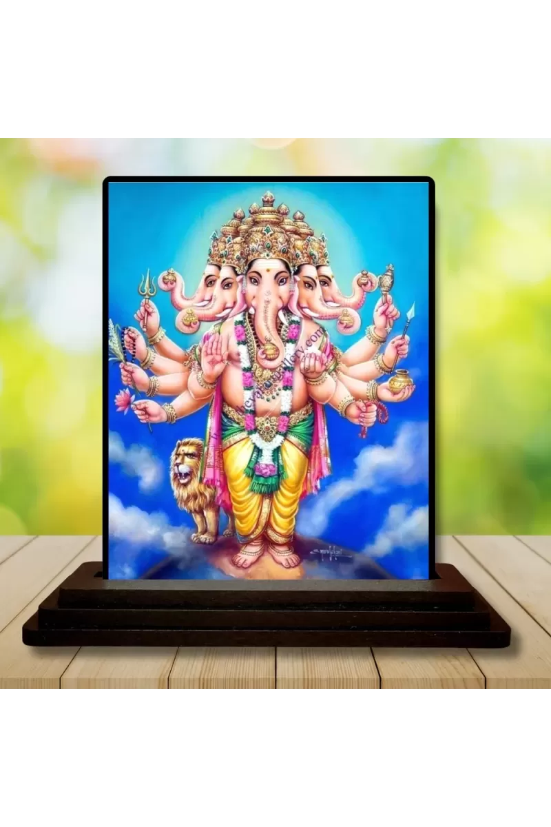 Car Dashboard Lord Ganesha Wooden Photo Stand  3x4 Inches, Compact & Stylish Spiritual Display For Car, Home & Office (Pack Of 1) (F49340)