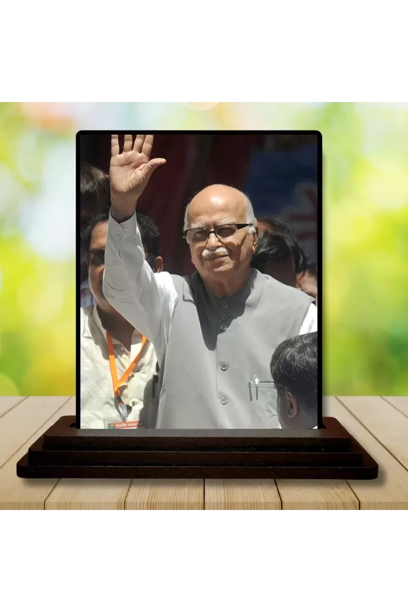 Car Dashboard Shree Lalkrishna Advani Wooden Photo Stand  3x4 Inches, Compact & Stylish Spiritual Display For Car, Home & Office (Pack Of 1) (F49342)