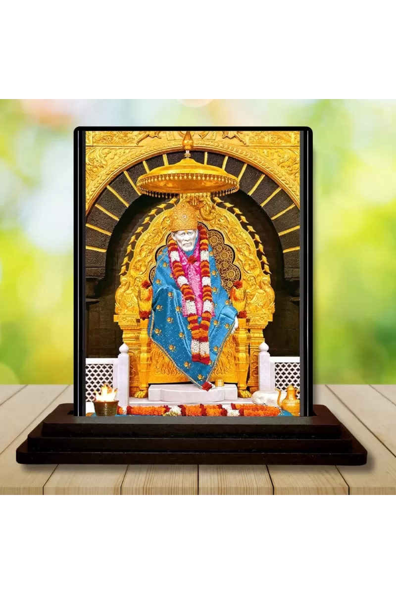 Car Dashboard Sai Baba Wooden Photo Stand  3x4 Inches, Compact & Stylish Spiritual Display For Car, Home & Office (Pack Of 1) (F49343)