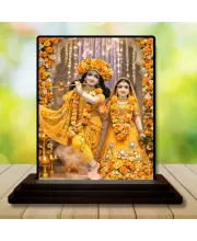 Car Dashboard Shree Krishna And Shree Radha Wooden Photo Stand  3x4 Inches, Compact & Stylish Spiritual Display For Car, Home & Office (Pack Of 1) (F49346)