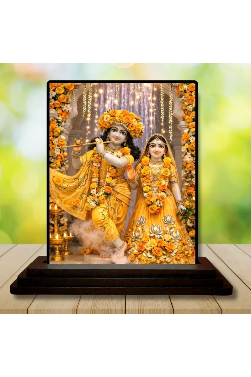 Car Dashboard Shree Krishna And Shree Radha Wooden Photo Stand  3x4 Inches, Compact & Stylish Spiritual Display For Car, Home & Office (Pack Of 1) (F49346)