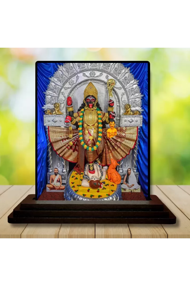 Car Dashboard Goddess Kali Wooden Photo Stand  3x4 Inches, Compact & Stylish Spiritual Display For Car, Home & Office (Pack Of 1) (F49348)