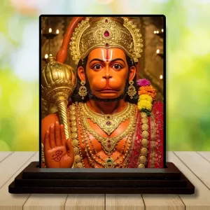 Car Dashboard Hanuman Wooden Photo Stand  3x4 Inches, Compact & Stylish Spiritual Display For Car, Home & Office (Pack Of 1) (F49351)
