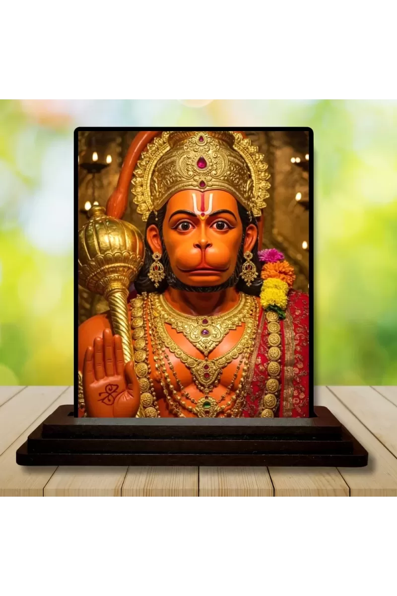 Car Dashboard Hanuman Wooden Photo Stand  3x4 Inches, Compact & Stylish Spiritual Display For Car, Home & Office (Pack Of 1) (F49351)