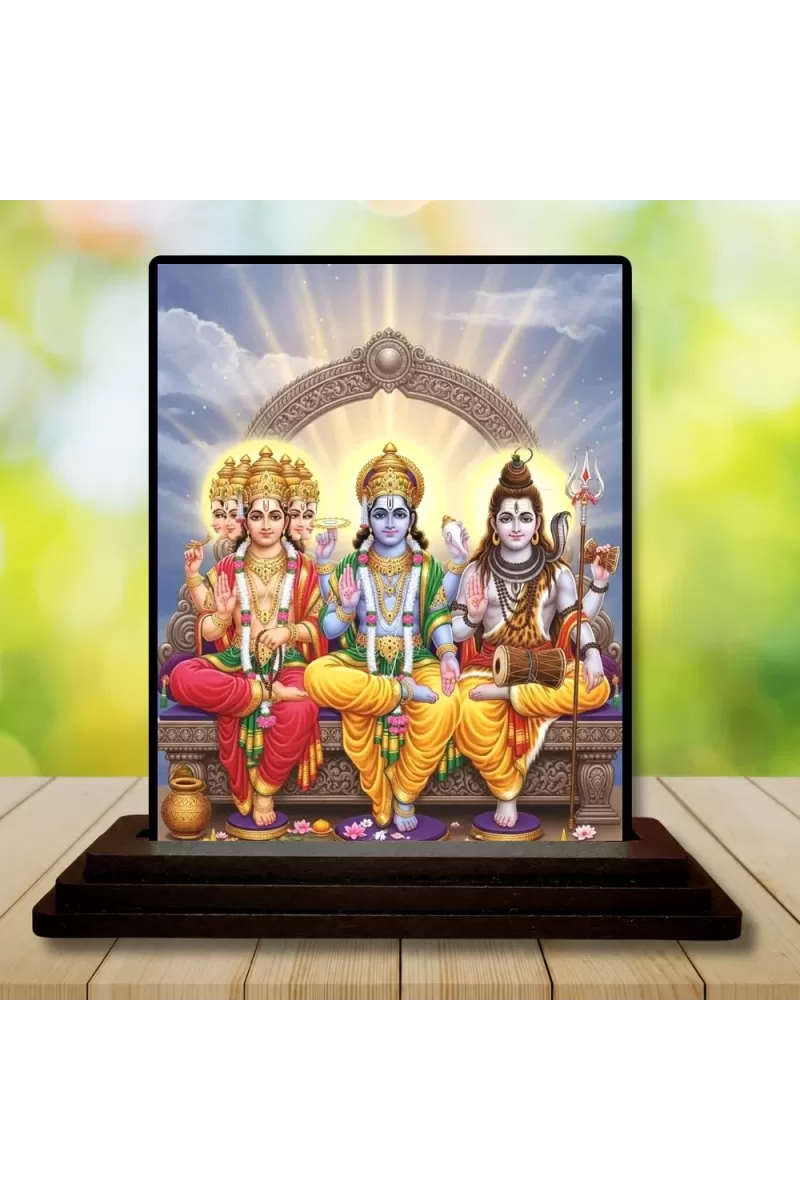 Car Dashboard Lord Brahma Lord Vishnu Lord Shiva Wooden Photo Stand  3x4 Inches, Compact & Stylish Spiritual Display For Car, Home & Office (Pack Of 1) (F49353)