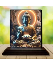 Car Dashboard Buddha Wooden Photo Stand  3x4 Inches, Compact & Stylish Spiritual Display For Car, Home & Office (Pack Of 1) (F49355)