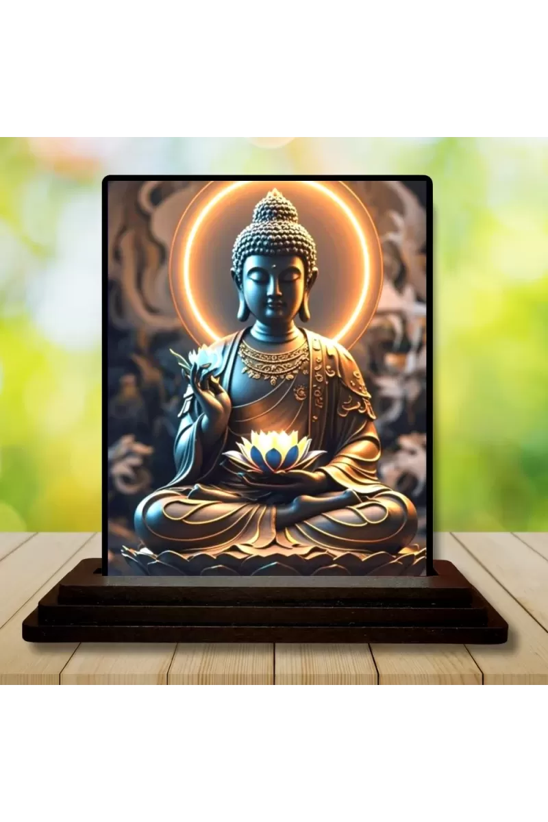 Car Dashboard Buddha Wooden Photo Stand  3x4 Inches, Compact & Stylish Spiritual Display For Car, Home & Office (Pack Of 1) (F49355)