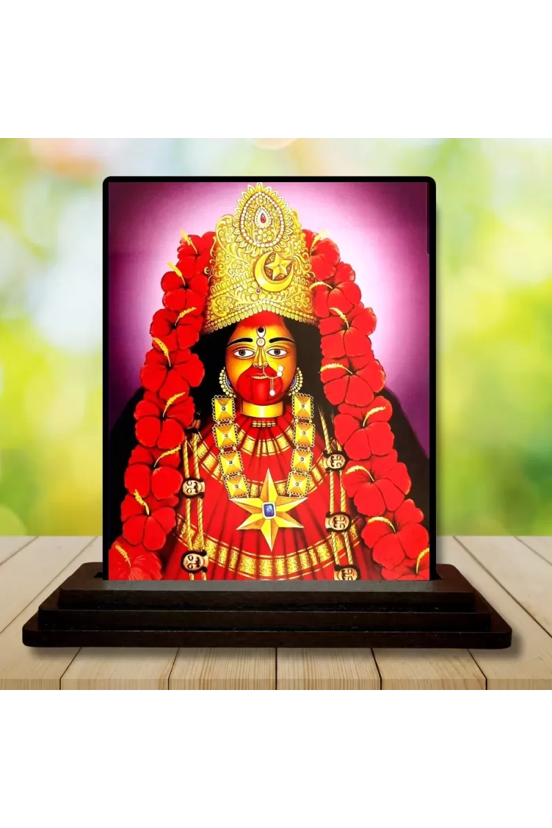 Car Dashboard Goddess Kali Wooden Photo Stand  3x4 Inches, Compact & Stylish Spiritual Display For Car, Home & Office (Pack Of 1) (F49357)