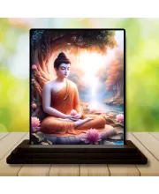 Car Dashboard Buddha Wooden Photo Stand  3x4 Inches, Compact & Stylish Spiritual Display For Car, Home & Office (Pack Of 1) (F49360)