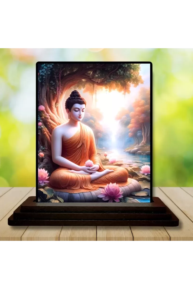 Car Dashboard Buddha Wooden Photo Stand  3x4 Inches, Compact & Stylish Spiritual Display For Car, Home & Office (Pack Of 1) (F49360)