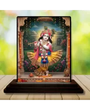 Car Dashboard Shree Krishna Wooden Photo Stand  3x4 Inches, Compact & Stylish Spiritual Display For Car, Home & Office (Pack Of 1) (F49361)