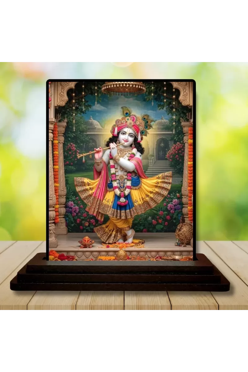 Car Dashboard Shree Krishna Wooden Photo Stand  3x4 Inches, Compact & Stylish Spiritual Display For Car, Home & Office (Pack Of 1) (F49361)