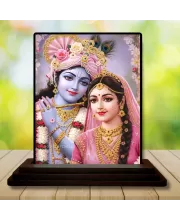 Car Dashboard Krishna And Radha Wooden Photo Stand  3x4 Inches, Compact & Stylish Spiritual Display For Car, Home & Office (Pack Of 1) (F49363)
