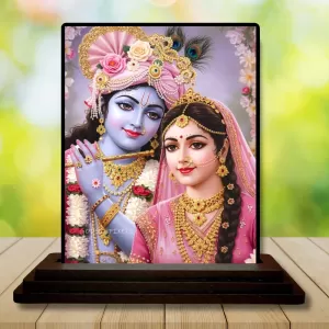 Car Dashboard Krishna And Radha Wooden Photo Stand  3x4 Inches, Compact & Stylish Spiritual Display For Car, Home & Office (Pack Of 1) (F49363)