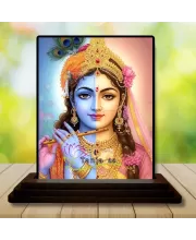 Car Dashboard Radha Krishna Wooden Photo Stand  3x4 Inches, Compact & Stylish Spiritual Display For Car, Home & Office (Pack Of 1) (F49365)