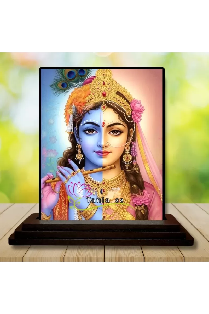 Car Dashboard Radha Krishna Wooden Photo Stand  3x4 Inches, Compact & Stylish Spiritual Display For Car, Home & Office (Pack Of 1) (F49365)