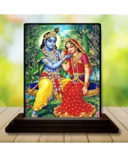 Car Dashboard Shree Krishna And Shree Radha Wooden Photo Stand  3x4 Inches, Compact & Stylish Spiritual Display For Car, Home & Office (Pack Of 1) (F49366)