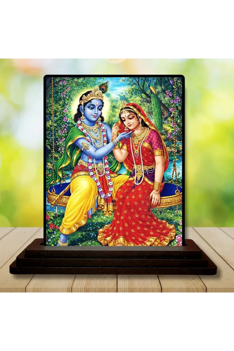 Car Dashboard Shree Krishna And Shree Radha Wooden Photo Stand  3x4 Inches, Compact & Stylish Spiritual Display For Car, Home & Office (Pack Of 1) (F49366)