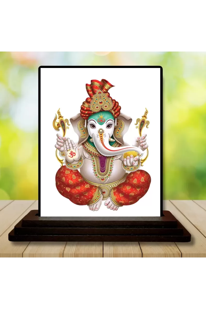 Car Dashboard Lord Ganesha Wooden Photo Stand  3x4 Inches, Compact & Stylish Spiritual Display For Car, Home & Office (Pack Of 1) (F49369)