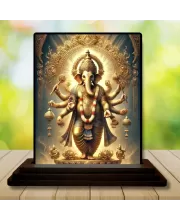 Car Dashboard Ganesha Wooden Photo Stand  3x4 Inches, Compact & Stylish Spiritual Display For Car, Home & Office (Pack Of 1) (F49370)