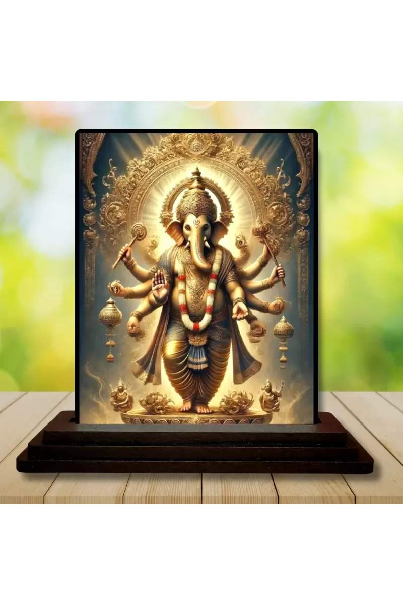 Car Dashboard Ganesha Wooden Photo Stand  3x4 Inches, Compact & Stylish Spiritual Display For Car, Home & Office (Pack Of 1) (F49370)