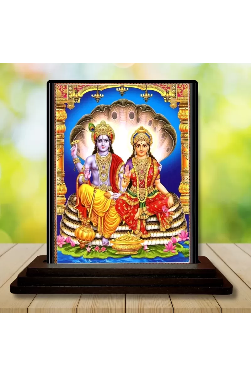 Car Dashboard Lord Ganesha And Lord Vishnu Wooden Photo Stand  3x4 Inches, Compact & Stylish Spiritual Display For Car, Home & Office (Pack Of 1) (F49371)