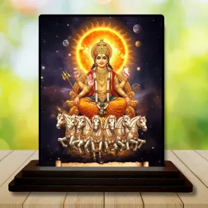 Car Dashboard Surya Wooden Photo Stand  3x4 Inches, Compact & Stylish Spiritual Display For Car, Home & Office (Pack Of 1) (F49373)