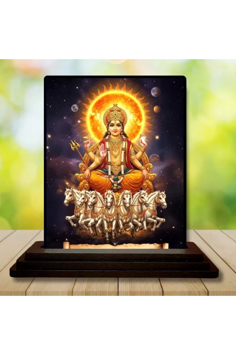 Car Dashboard Surya Wooden Photo Stand  3x4 Inches, Compact & Stylish Spiritual Display For Car, Home & Office (Pack Of 1) (F49373)
