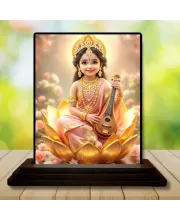 Car Dashboard Lord Krishna Wooden Photo Stand  3x4 Inches, Compact & Stylish Spiritual Display For Car, Home & Office (Pack Of 1) (F49374)