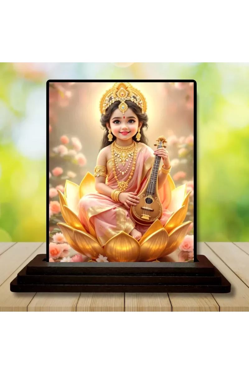 Car Dashboard Lord Krishna Wooden Photo Stand  3x4 Inches, Compact & Stylish Spiritual Display For Car, Home & Office (Pack Of 1) (F49374)