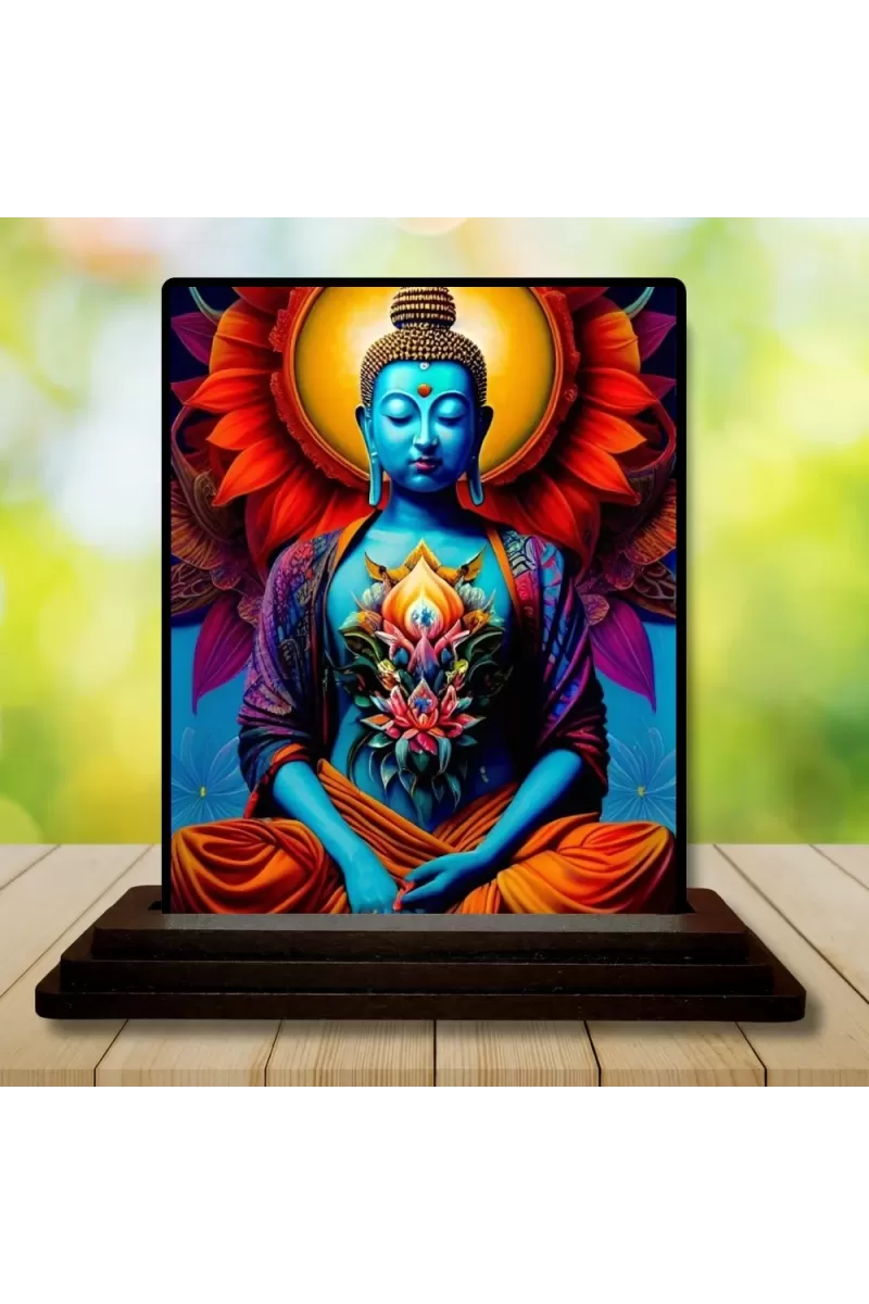 Car Dashboard Buddha Wooden Photo Stand  3x4 Inches, Compact & Stylish Spiritual Display For Car, Home & Office (Pack Of 1) (F49375)