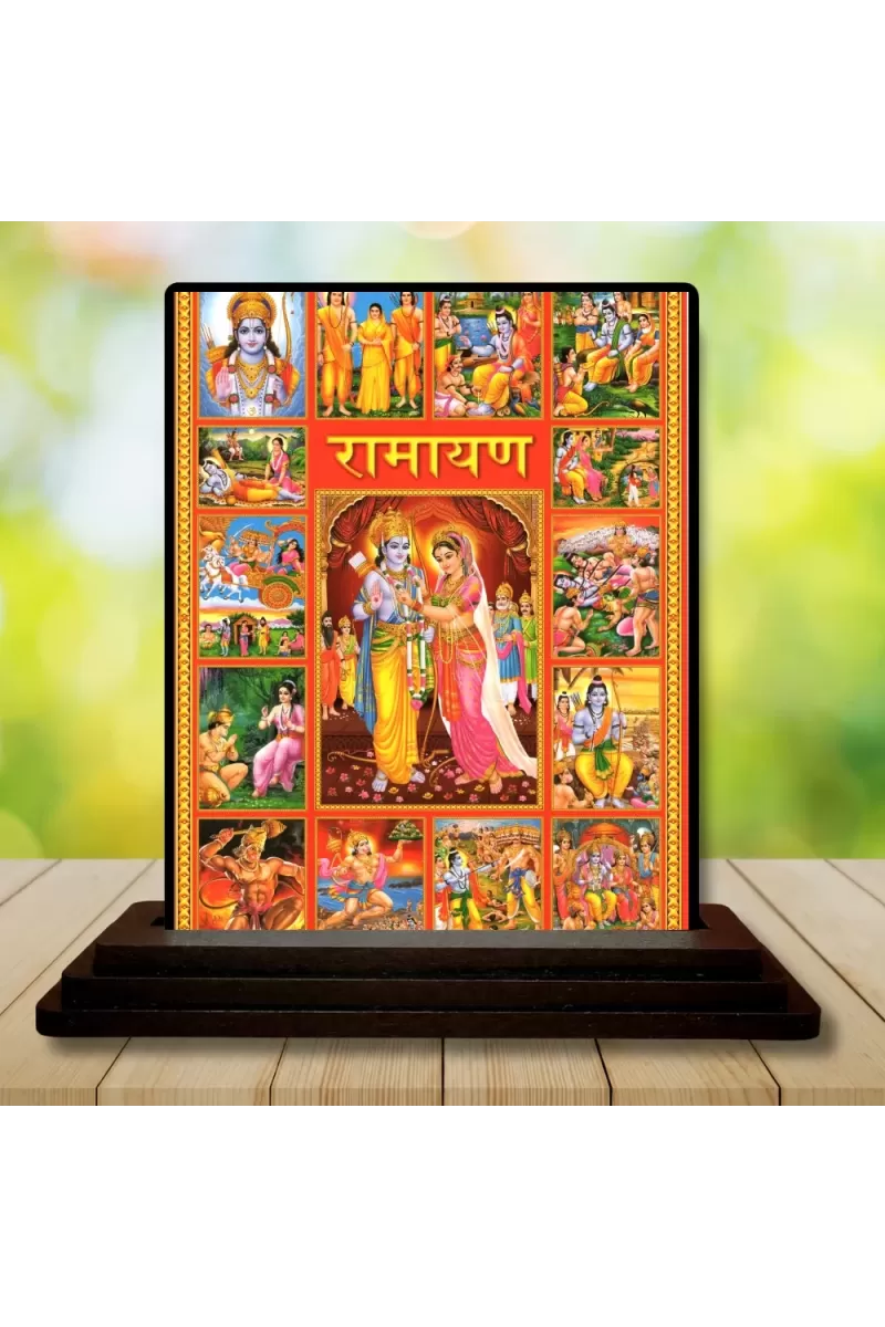 Car Dashboard Lord Lord Rama Wooden Photo Stand  3x4 Inches, Compact & Stylish Spiritual Display For Car, Home & Office (Pack Of 1) (F49376)
