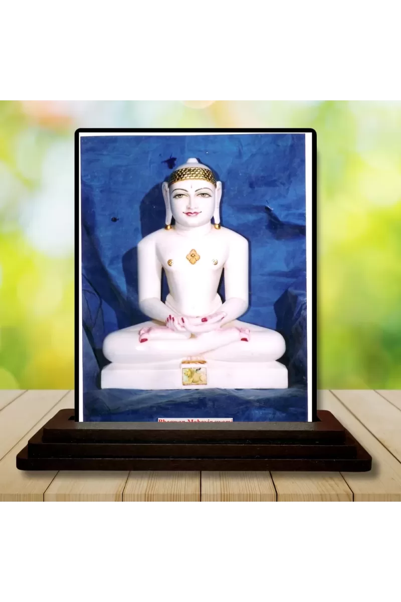 Car Dashboard Bhagwan Mahavir Wooden Photo Stand  3x4 Inches, Compact & Stylish Spiritual Display For Car, Home & Office (Pack Of 1) (F49377)
