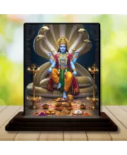 Car Dashboard Lord Vishnu Wooden Photo Stand  3x4 Inches, Compact & Stylish Spiritual Display For Car, Home & Office (Pack Of 1) (F49378)