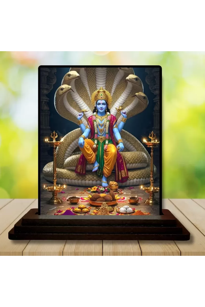 Car Dashboard Lord Vishnu Wooden Photo Stand  3x4 Inches, Compact & Stylish Spiritual Display For Car, Home & Office (Pack Of 1) (F49378)