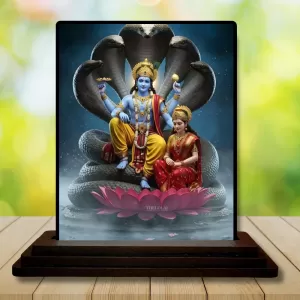 Car Dashboard Vishnu Wooden Photo Stand  3x4 Inches, Compact & Stylish Spiritual Display For Car, Home & Office (Pack Of 1) (F49379)