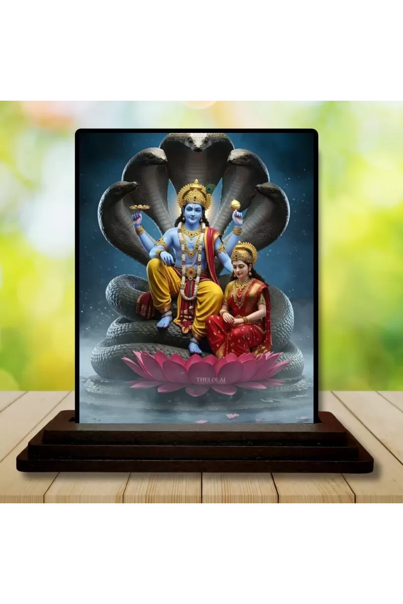 Car Dashboard Vishnu Wooden Photo Stand  3x4 Inches, Compact & Stylish Spiritual Display For Car, Home & Office (Pack Of 1) (F49379)