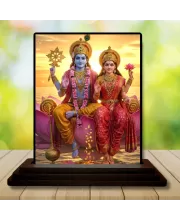 Car Dashboard Lakshmi And Vishnu Wooden Photo Stand  3x4 Inches, Compact & Stylish Spiritual Display For Car, Home & Office (Pack Of 1) (F49380)