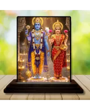 Car Dashboard Lakshmi And Vishnu Wooden Photo Stand  3x4 Inches, Compact & Stylish Spiritual Display For Car, Home & Office (Pack Of 1) (F49381)