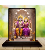 Car Dashboard Radha Krishna Wooden Photo Stand  3x4 Inches, Compact & Stylish Spiritual Display For Car, Home & Office (Pack Of 1) (F49382)